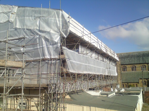 Large temporary roof to cover a terraced row of four hotels in Blackpool during extensive refurbishment and re-roofing